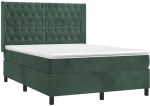 vidaXL Κρεβάτι Boxspring με Στρώμα & LED Σκ. Πράσινο 140x200εκ Βελούδο