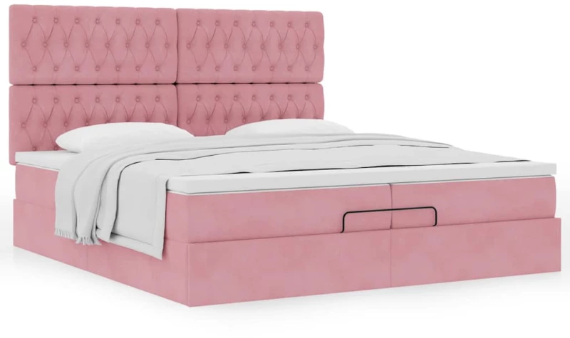 vidaXL Οθωμανικό κρεβάτι με στρώματα ροζ 200x200cm Velvet