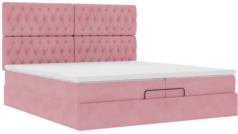 vidaXL Οθωμανικό κρεβάτι με στρώματα ροζ 200x200cm Velvet