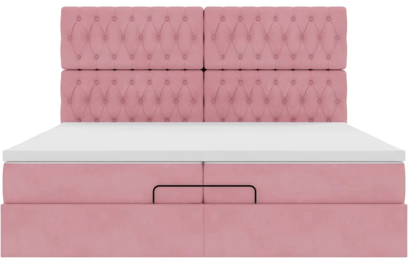 vidaXL Οθωμανικό κρεβάτι με στρώματα ροζ 200x200cm Velvet