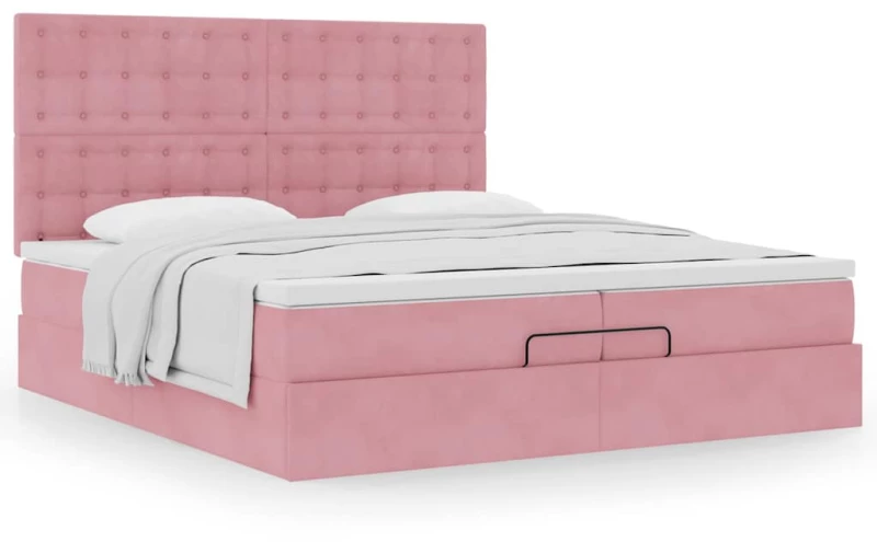 vidaXL Οθωμανικό κρεβάτι με στρώματα ροζ 200x200cm Velvet