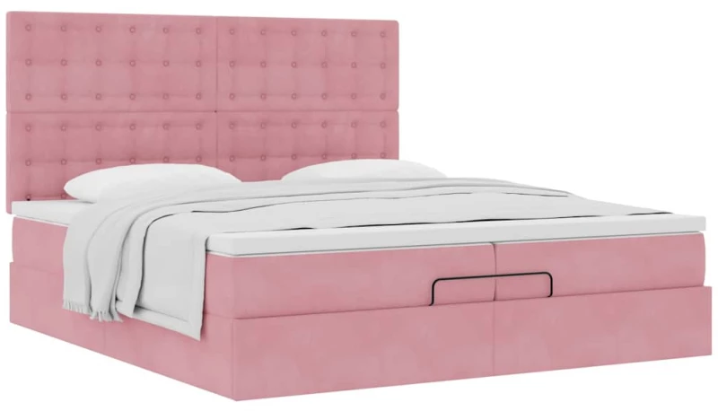 vidaXL Οθωμανικό κρεβάτι με στρώματα ροζ 200x200cm Velvet