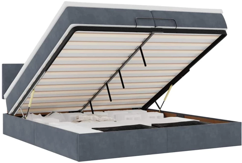vidaXL Οθωμανικό κρεβάτι με στρώματα & LEDs Σκούρο γκρι Βελούδο
