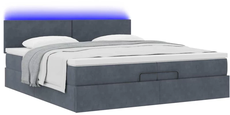 vidaXL Οθωμανικό κρεβάτι με στρώματα & LEDs Σκούρο γκρι Βελούδο