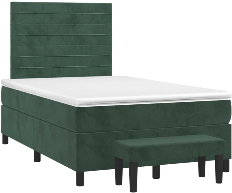 vidaXL Κρεβάτι Boxspring με Στρώμα Σκούρο Πράσινο 120x200εκ. Βελούδινο