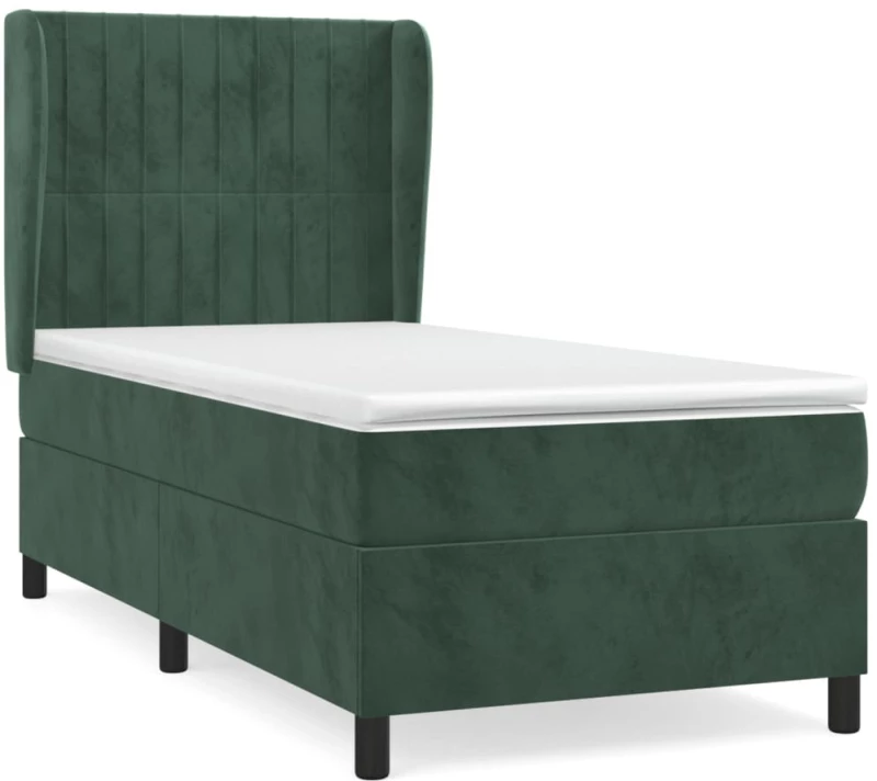 vidaXL Κρεβάτι Boxspring με Στρώμα Σκούρο Πράσινο 80x200 εκ. Βελούδινο