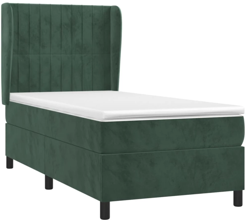 vidaXL Κρεβάτι Boxspring με Στρώμα Σκούρο Πράσινο 80x200 εκ. Βελούδινο