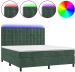 vidaXL Κρεβάτι Boxspring με Στρώμα & LED Σκ. Πράσινο 180x200εκ Βελούδο