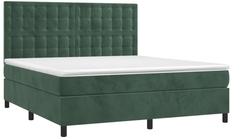 vidaXL Κρεβάτι Boxspring με Στρώμα & LED Σκ. Πράσινο 180x200εκ Βελούδο