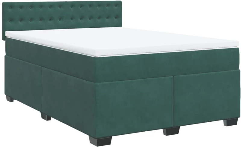 vidaXL Κρεβάτι Boxspring με Στρώμα Σκούρο Πράσινο 140x190εκ. Βελούδινο