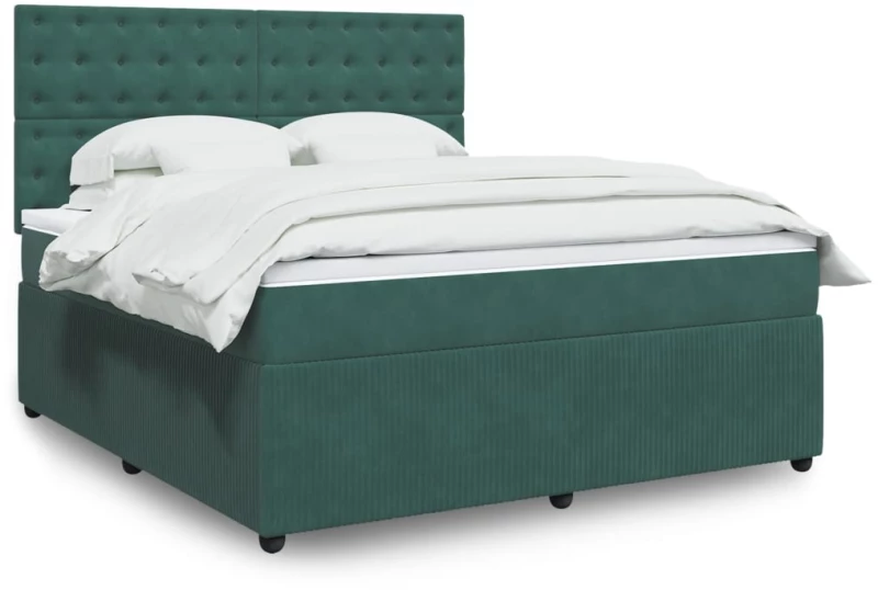 vidaXL Κρεβάτι Boxspring με Στρώμα Σκούρο Πράσινο 180x200εκ. Βελούδινο