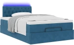 vidaXL Οθωμανικό κρεβάτι με στρώμα&LEDs Σκούρο μπλε 120x200cm Βελούδο