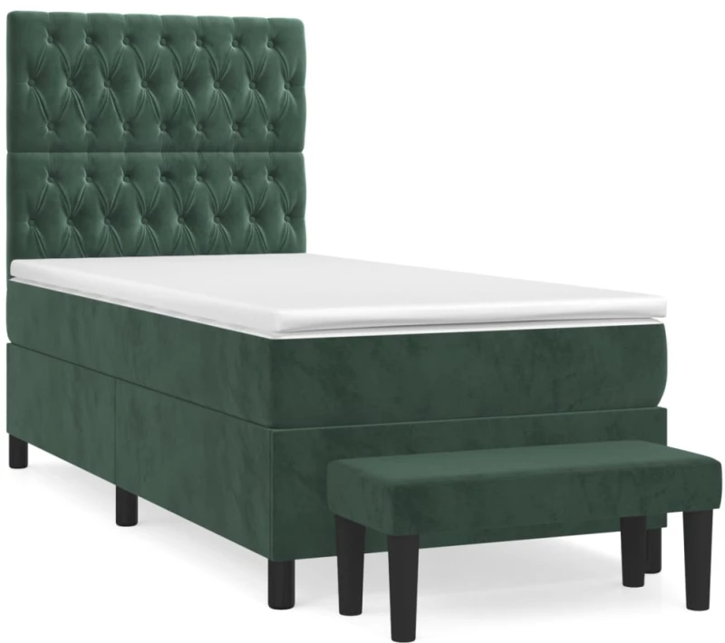 vidaXL Κρεβάτι Boxspring με Στρώμα Σκούρο Πράσινο 100x200εκ. Βελούδινο