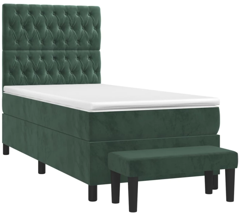 vidaXL Κρεβάτι Boxspring με Στρώμα Σκούρο Πράσινο 100x200εκ. Βελούδινο