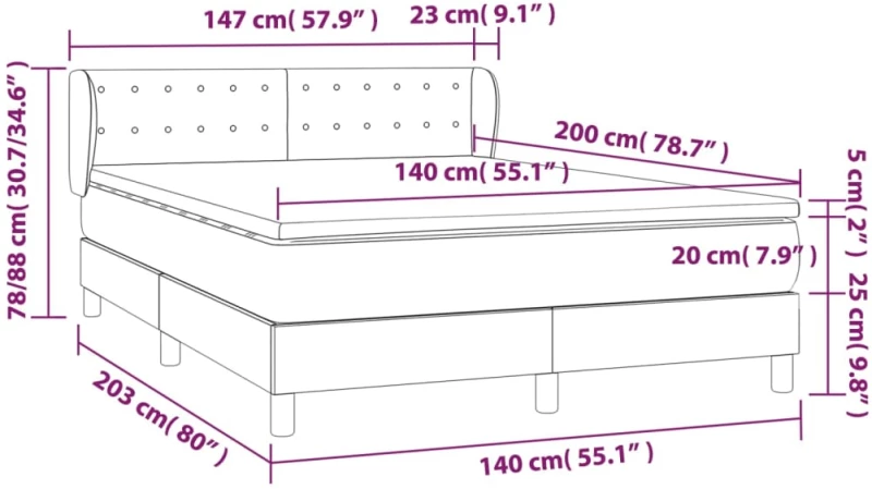 vidaXL Κρεβάτι Boxspring με Στρώμα Καπουτσίνο 140x200εκ.από Συνθ.Δέρμα