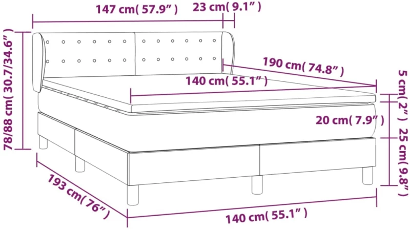 vidaXL Κρεβάτι Boxspring με Στρώμα Καπουτσίνο 140x190εκ.από Συνθ.Δέρμα