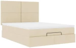 vidaXL Οθωμανικό κρεβάτι με στρώμα & LEDs Cream 140x200 cm Ύφασμα