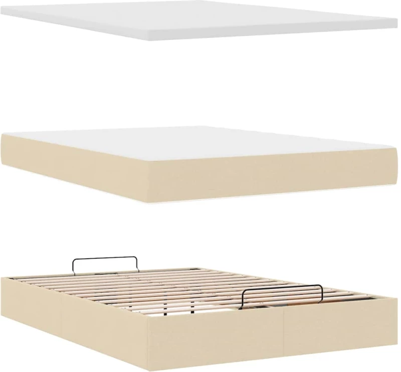 vidaXL Οθωμανικό κρεβάτι με στρώμα & LEDs Cream 140x200 cm Ύφασμα