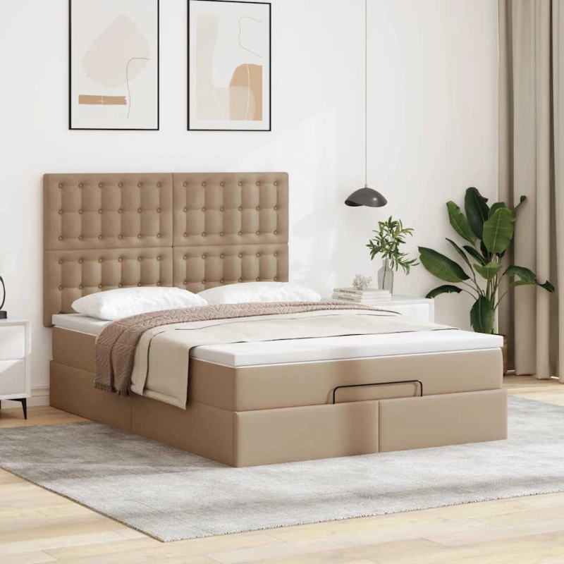 vidaXL Οθωμανικό κρεβάτι με στρώμα & LEDs Cappucino Faux Leather