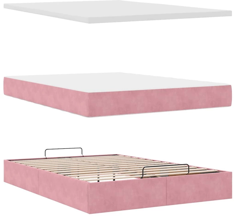 vidaXL Οθωμανικό κρεβάτι με στρώμα ροζ 140x200cm Βελούδο