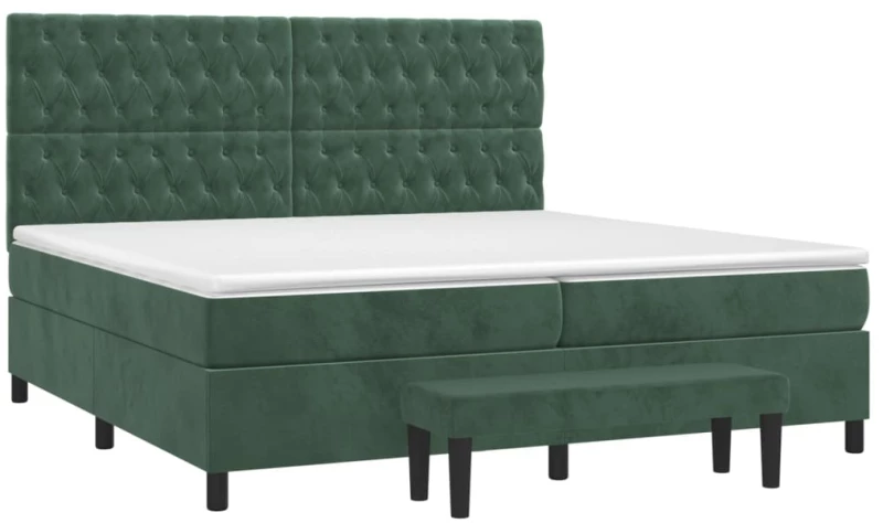 vidaXL Κρεβάτι Boxspring με Στρώμα Σκούρο Πράσινο 200x200εκ. Βελούδινο