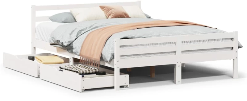 vidaXL Σκελετός Κρεβ. Χωρίς Στρώμα Λευκό 140x200 εκ Μασίφ Πεύκο