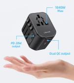 USAMS φορτιστής/αντάπτορας πρίζας US-CC179  USB-C & 2x USB  universal  20W  μαύρος