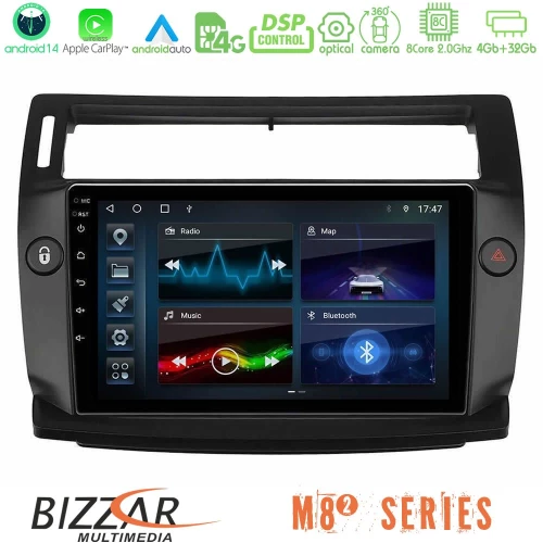Bizzar m8² Series 8core Android14 4+32gb  Citroen c4 2004-2010 Navigation Multimedia Tablet 9" (Μαύρο Χρώμα) με Carplay & Android Auto u-m82-Ct0812b