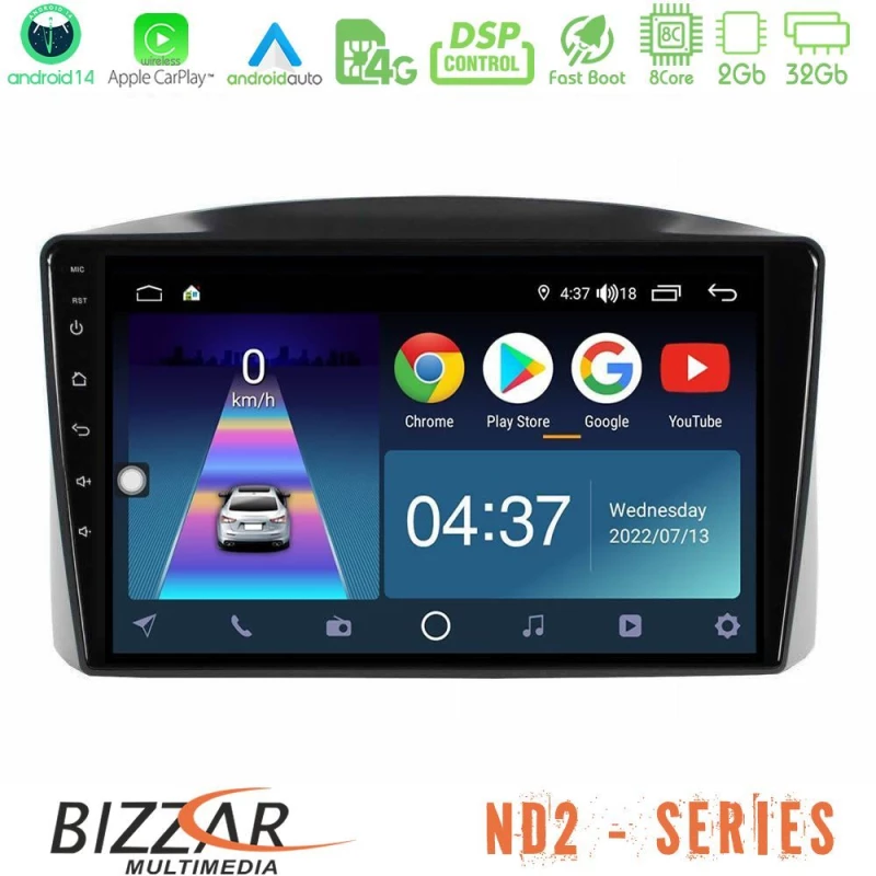 Bizzar nd2 Series 8core Android14 2+32gb  Jeep Grand Cherokee 2005-2007 Navigation Multimedia Tablet 10″ με Carplay & Android Auto u-nd2-Jp1701