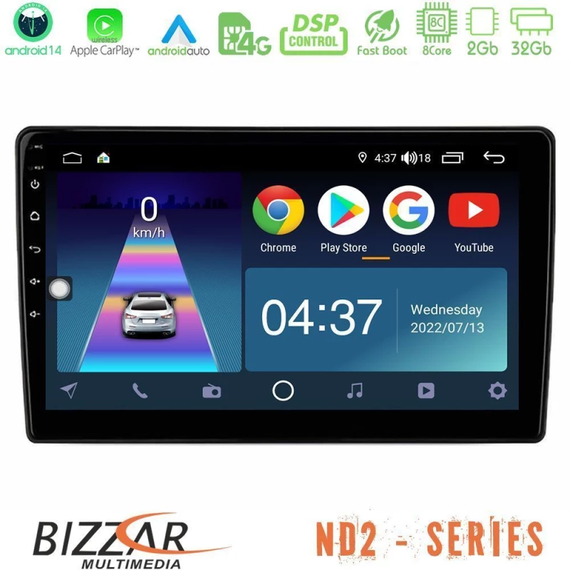 Bizzar nd2 Series 8core Android14 2+32gb  Ford Fiesta 2018-2024 Navigation Multimedia Tablet 9"  με Carplay & Android Auto u-nd2-Fd1787