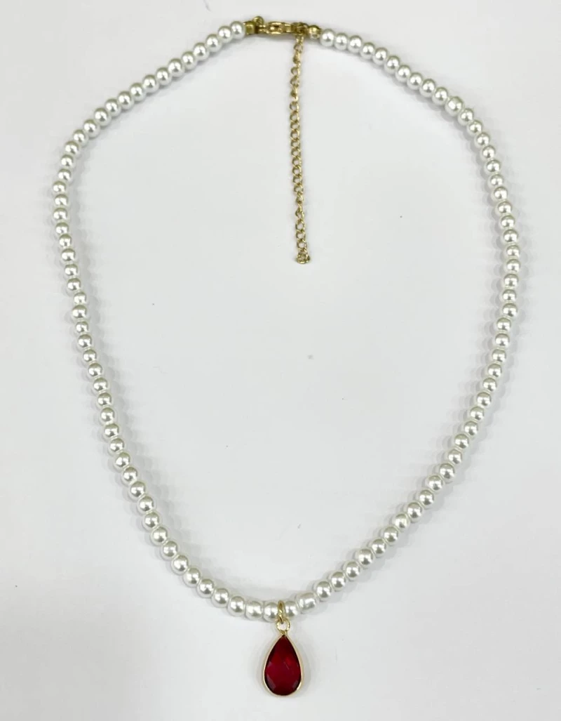 Kostibas 1022-401U, Κολιέ, Πέρλα με γυαλί, Κόκκινο