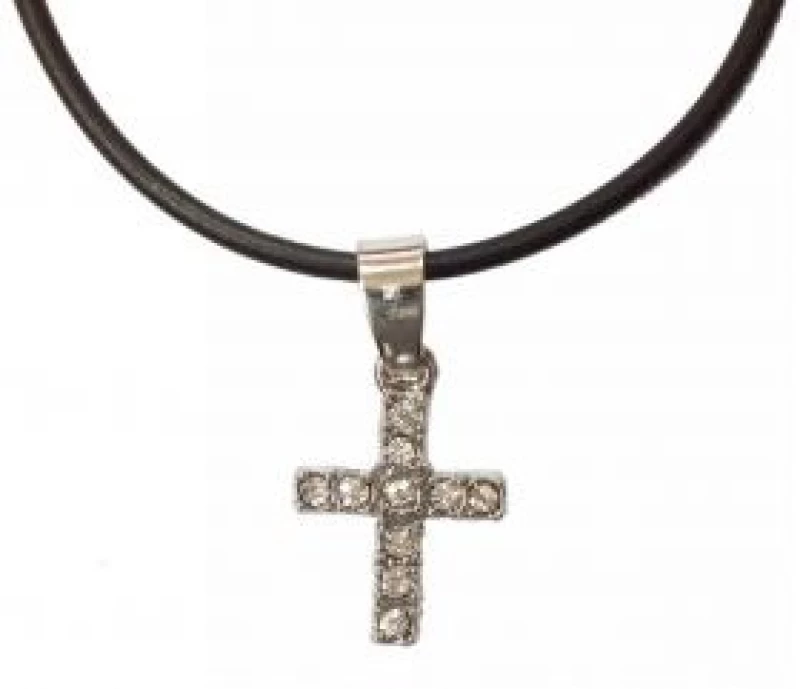 Kostibas 1321-143KL, Σταυρός, Stainless Steel, Ατσάλι, Στρας, Καουτσούκ,Ασημί