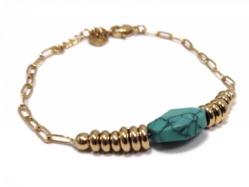 Karma 2212-162X, Βραχιόλι, Ατσάλι 316L, Αλυσίδα με τυρκουάζ, Χρυσό