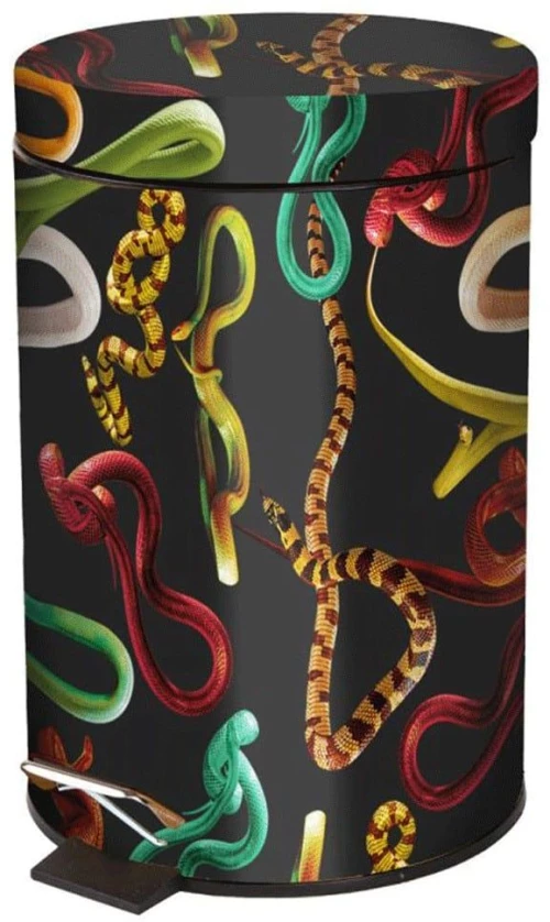 Κάδος Απορριμμάτων Snakes 12Lt 13443 39,5x25x25cm Black-Multi Seletti Μέταλλο,Πλαστικό