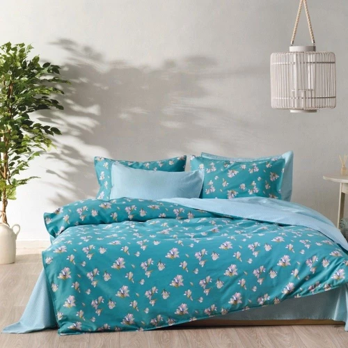 Κουβερλί Soledad Turqoise-Light Pink Kentia Υπέρδιπλo 230x250cm 100% Βαμβακοσατέν