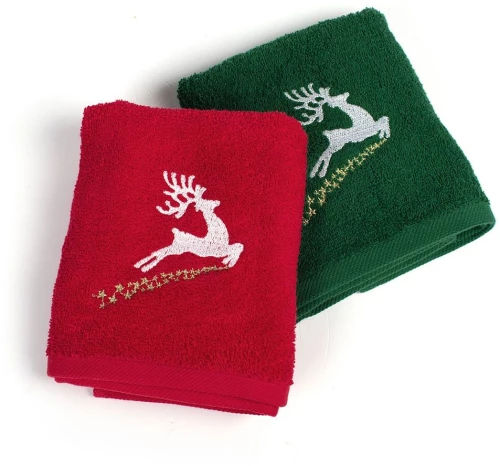 Πετσέτες Χριστουγεννιάτικες Rudolph (Σετ 2τμχ) Red-Green DimCol Σετ Πετσέτες