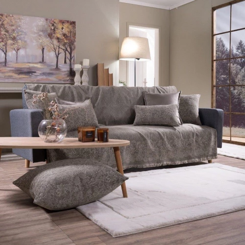 Ριχτάρι Mineapolis 03 Taupe Teoran Τριθέσιο 180x300cm Βαμβάκι-Ακρυλικό