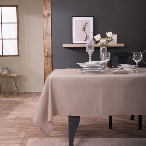 Τραπεζομάντηλο Dieppe Με Πετσέτες Φαγητού (Σετ 13τμχ) Beige Teoran 160X250 Βαμβάκι-Πολυέστερ