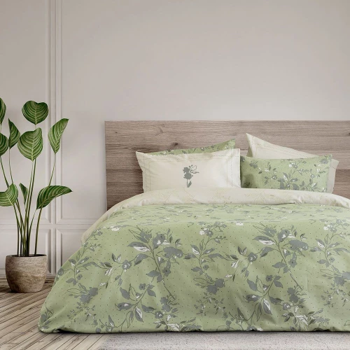 Σεντόνια Φανελένια Bernice (Σετ 3τμχ) Green-Beige Nima Μονό 170x260cm 100% Βαμβακερή Φανέλα