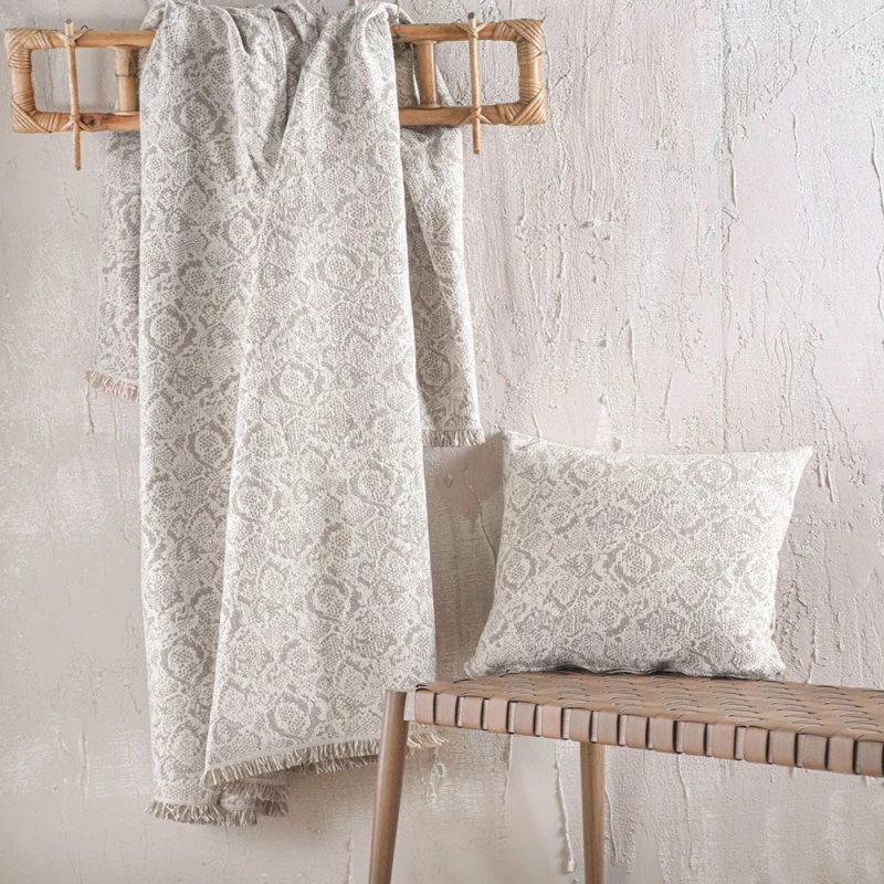 Ριχτάρι Snake Ecru Ρυθμός Τετραθέσιο 180x330cm Βαμβάκι-Chenille