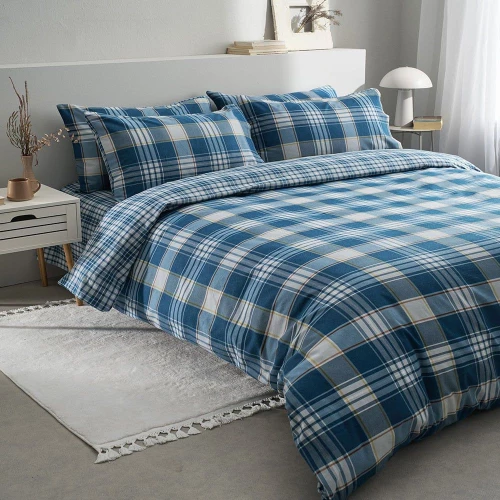 Σεντόνια Φανελένια Oslo-2 (Σετ 4τμχ) Blue Vesta Home Υπέρδιπλo 240x270cm 100% Βαμβακερή Φανέλα