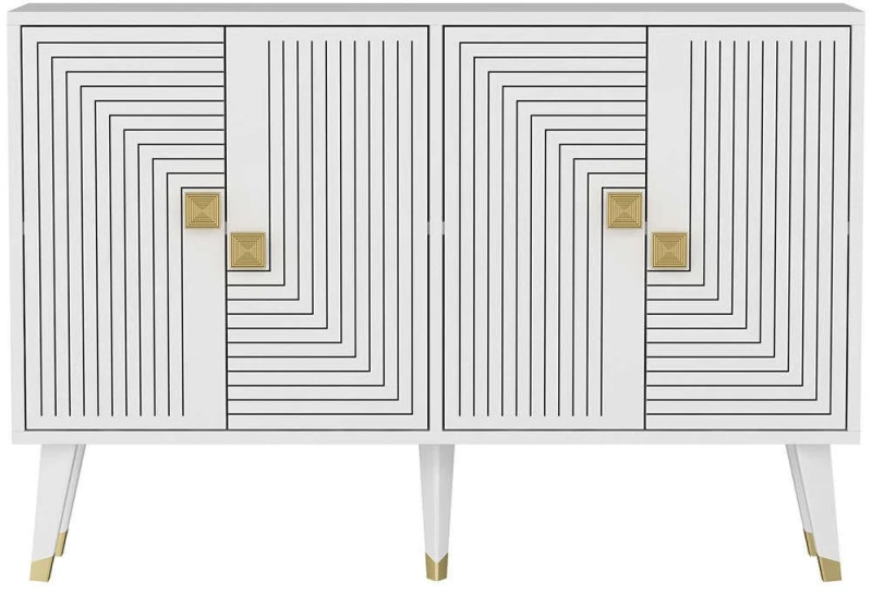 Μπουφές Ahart 327ODS1225 120x30x80cm White-Gold Μοριοσανίδα, Μελαμίνη
