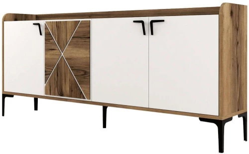 Μπουφές Venedik 845HCT5309 180x35x78cm Walnut-White Μοριοσανίδα, Μελαμίνη