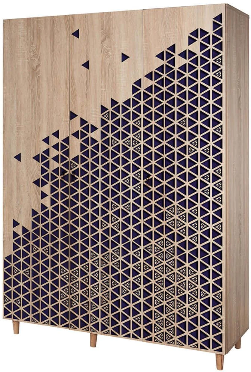 Ντουλάπα Τρίφυλλη Mode 863SPH4211 135x52x192cm Oak-Blue Τρίφυλλη