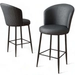 Σκαμπό Μπαρ Uras (Σετ 4Τμχ) 240CHR1270 46x40x107cm Anthracite-Black Μέταλλο,Τεχνόδερμα
