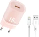 XO L157(EU) QC3.0 18W Φορτιστής με Καλώδιο Lightning Ροζ
