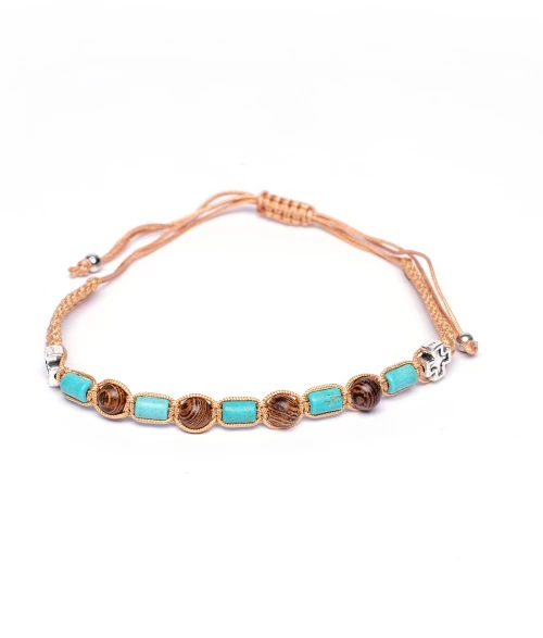 Βραχιόλι με Σταυρό και Χάντρες Εκρού αυξομειώμενο Τ 959