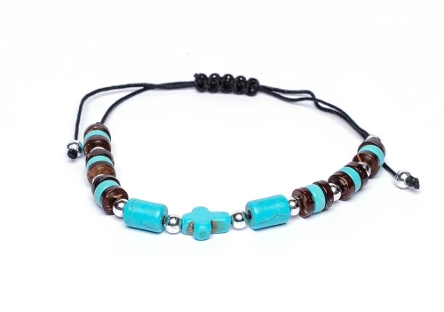 Βραχιόλι με Σταυρό και Χάντρες Μαύρο αυξομειώμενο Τ 932