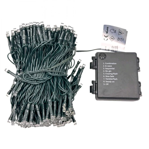 Χριστουγεννιάτικα Λαμπάκια Μπαταρίας 20m με 200 Microled, Αδιάβροχα IP44, Λευκού Ψυχρού Φωτισμού και 8 Προγράμματα