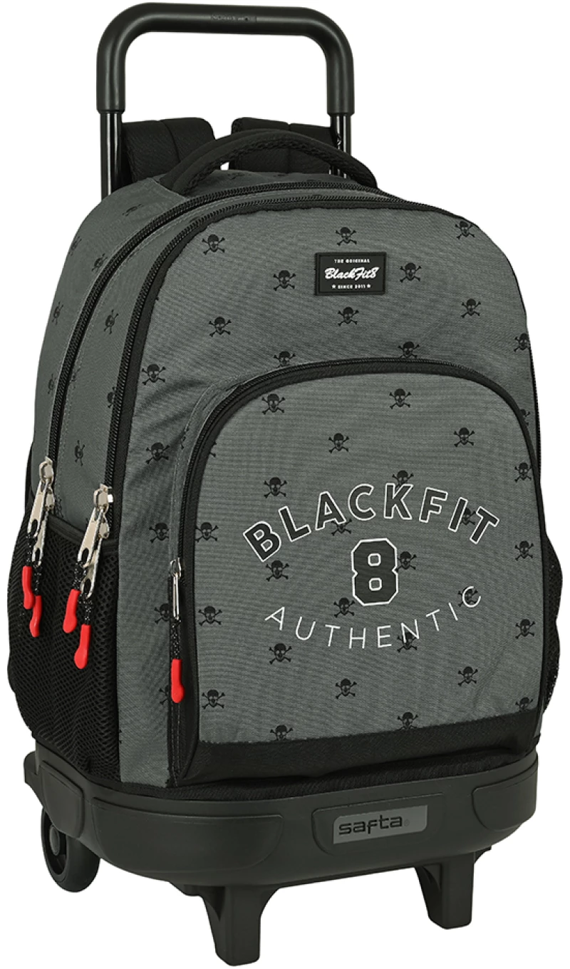 Safta 642241918 Blackfit8 Skull, Τροχήλατη Σχολική Τσάντα, Ύφασμα, Μαύρο